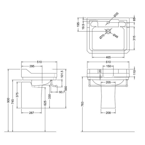 sink-rectangular-towel rail-Burlington-Edwardian-Terra-ceramic
