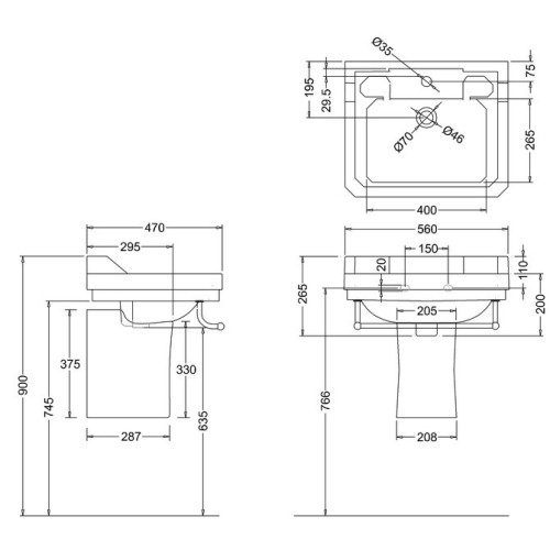 sink-rectangular-towel rail-Burlington-Edwardian-Terra-ceramic