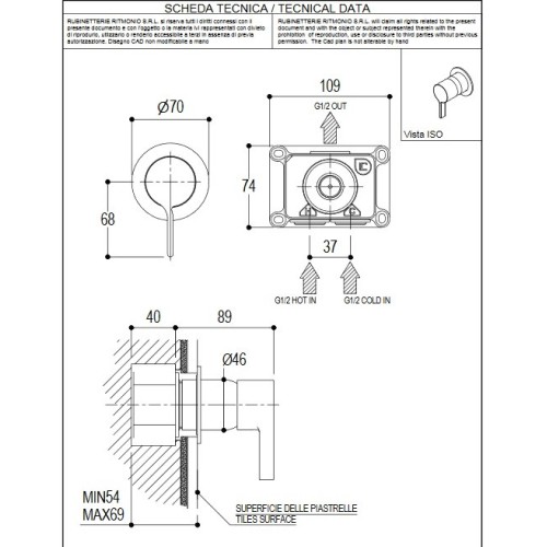Ritminio Tie Mixer single-handing built-in shower (various finishes)