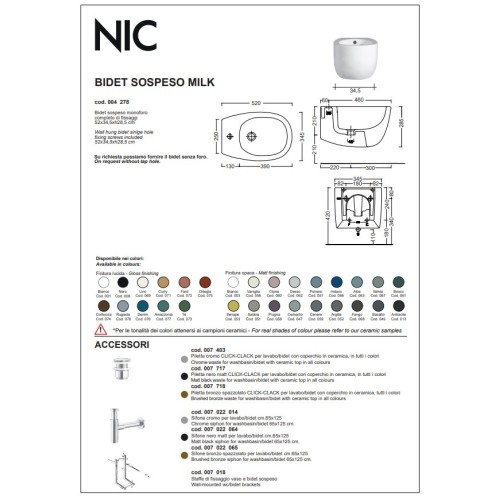 Milk es un bidé suspendido de la marca Nic en colores | Terracerámica