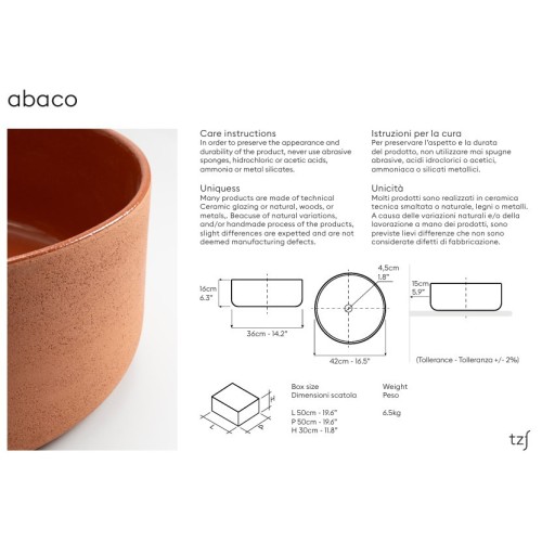 Abaco T. Rossa de Terzofoco es un lavabo sobre encimera | Terracerámica