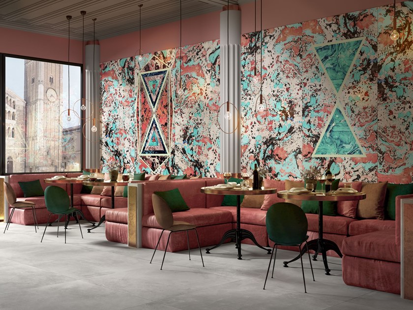 Psicodelia y mármol en azulejos gran formato.